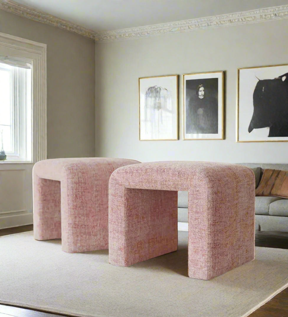 Verve Fabric Pouffe In Pink Colour