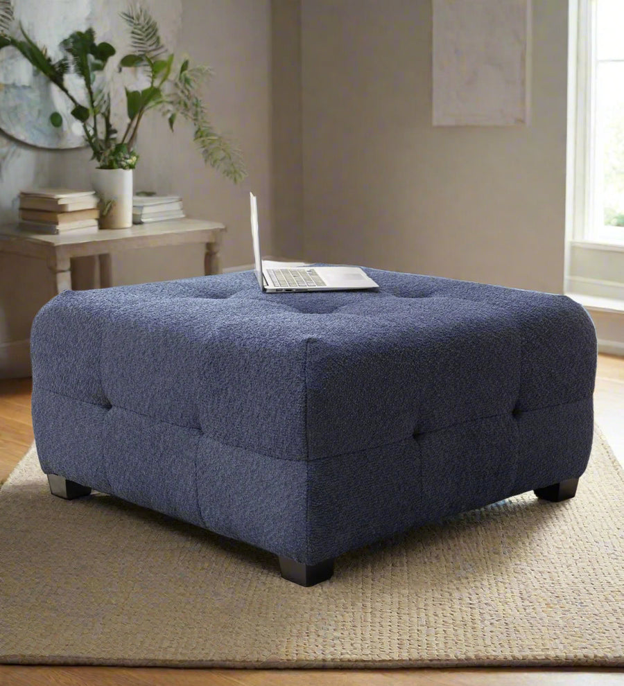 Sapra Boucle Fabric Ottoman - Classic Blue by Febonic Living