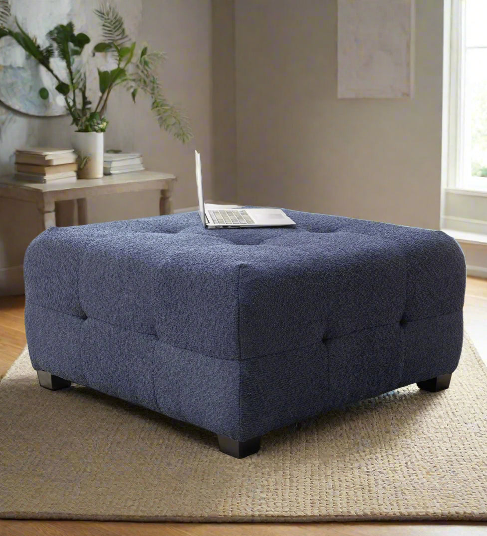 Sapra Boucle Fabric Ottoman In Classic Blue Colour