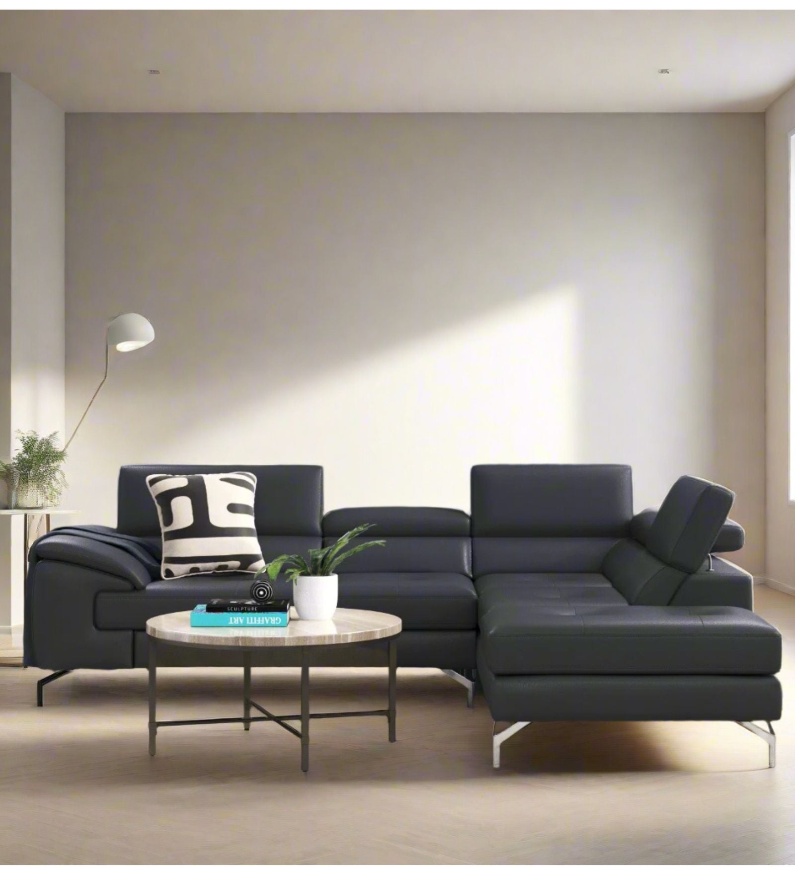 Wexi Leatherette Modular Sectional Sofa In Light Black Colour