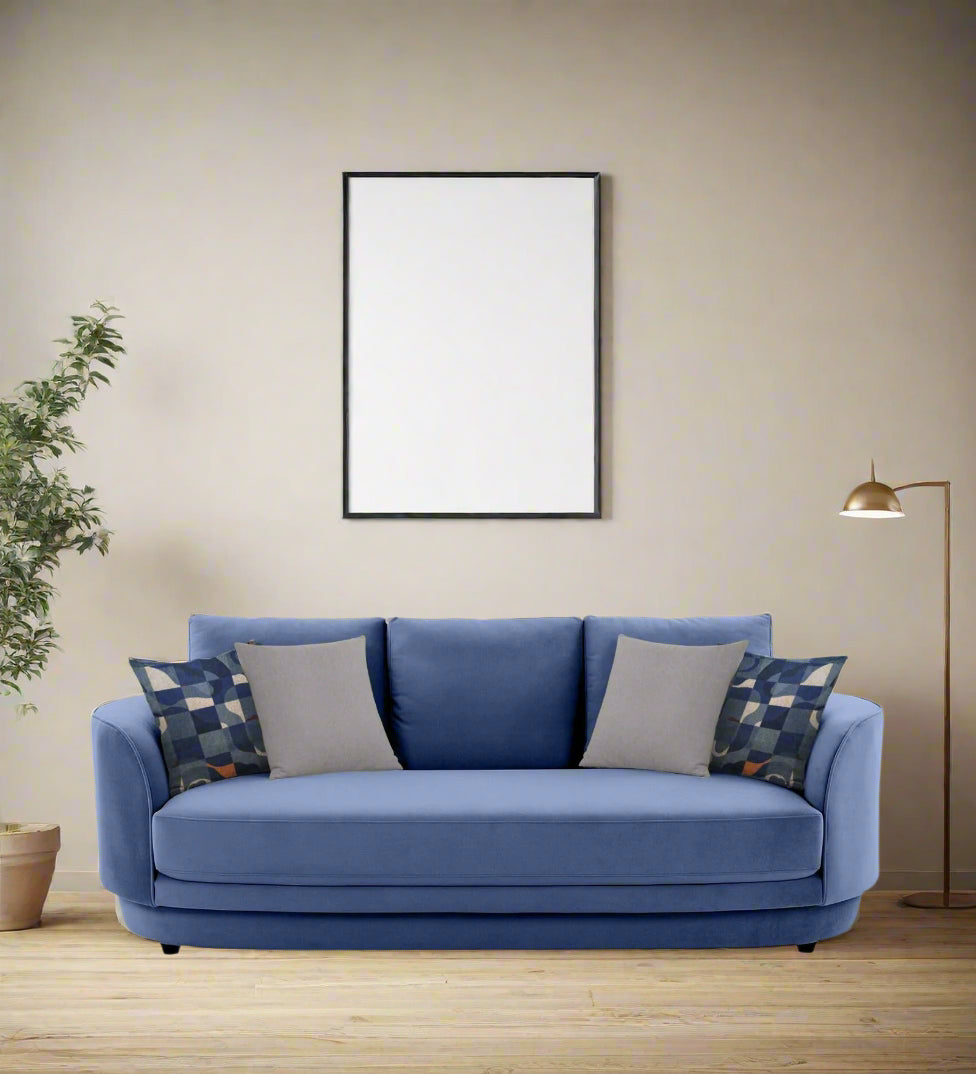 Tome Velvet 3 Seater Sofa In Imperial Blue Color