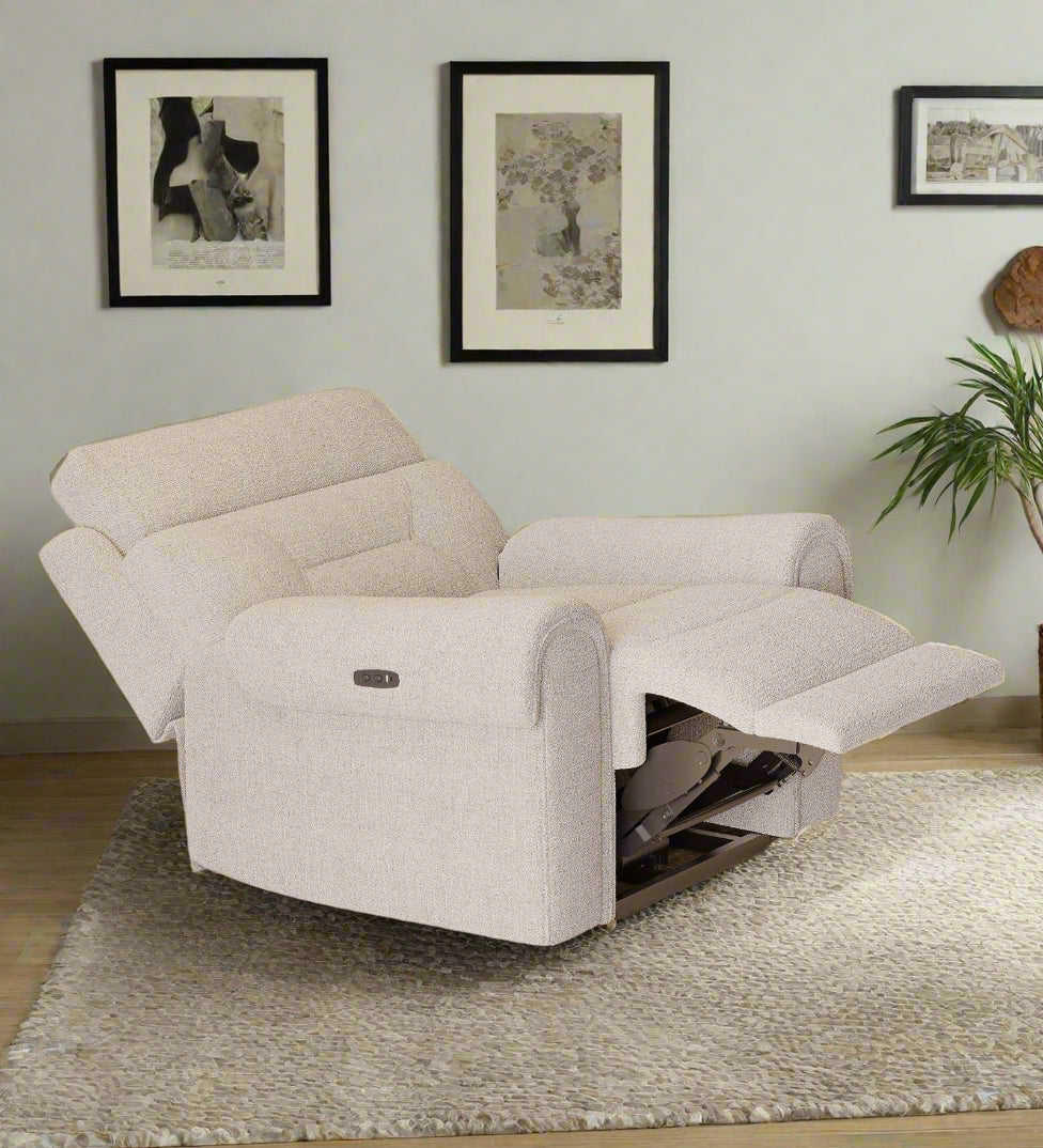 Alpeno Fabric 1 Seater Motorized Recliner In Bone Beige Colour