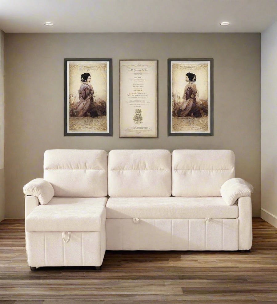 Onyx  3 Seater Pull Out  Cum Bed Velvet Sofa - Warm White by Febonic Living