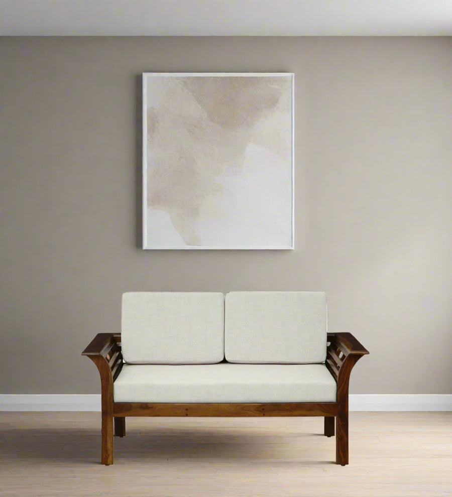 Jota Sheesham Wood 2 Seater Sofa In Beige Colour by Febonic Living