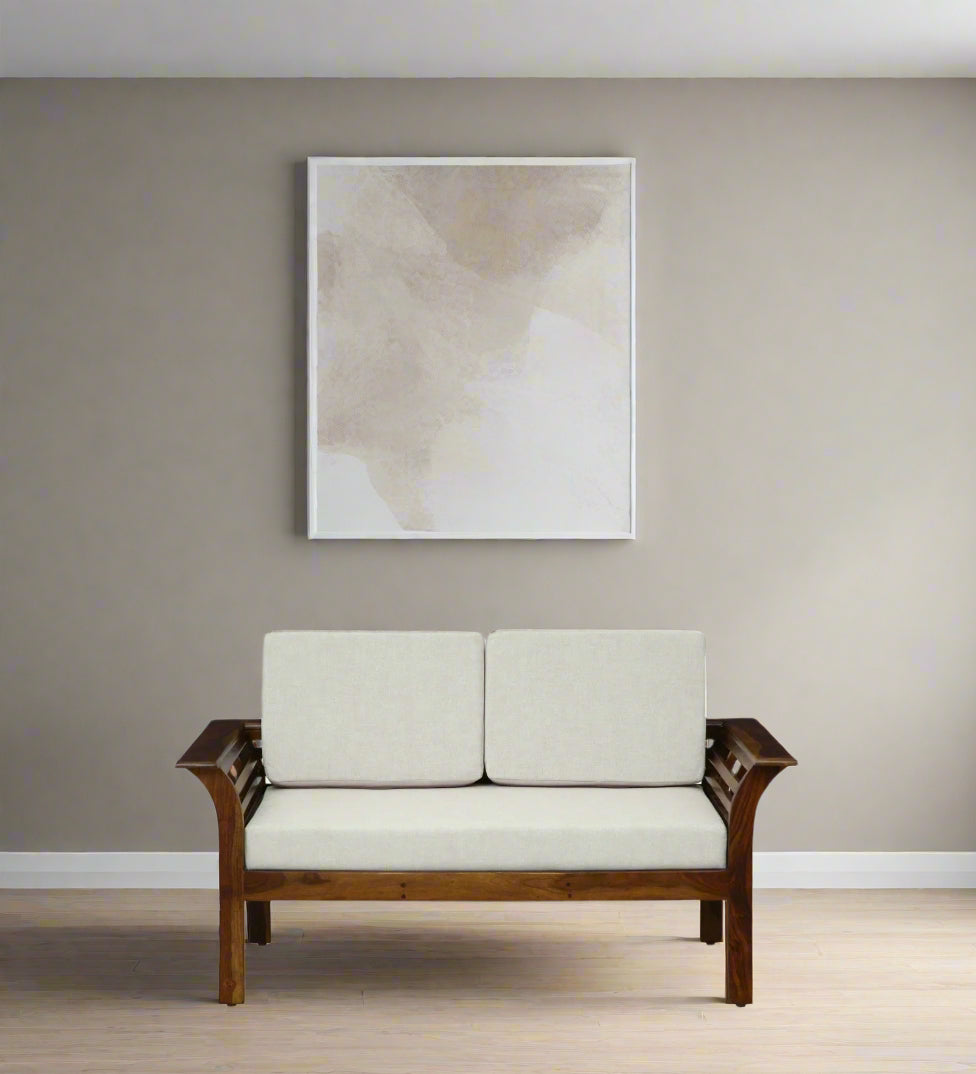 Jota Sheesham Wood 2 Seater Sofa In Beige Colour