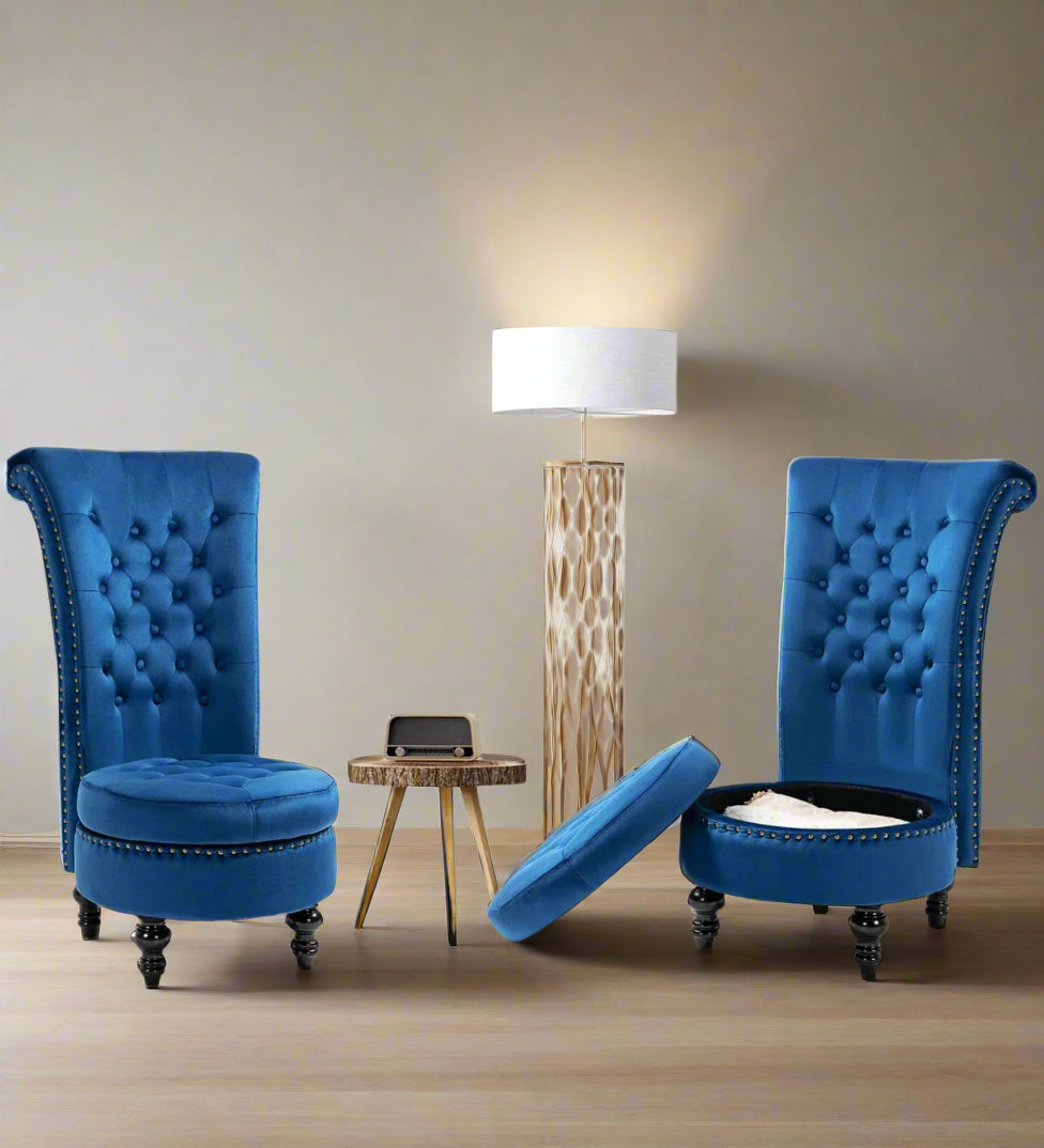 Modra Velvet Accent Chair in Imperial Blue (Set of 2)