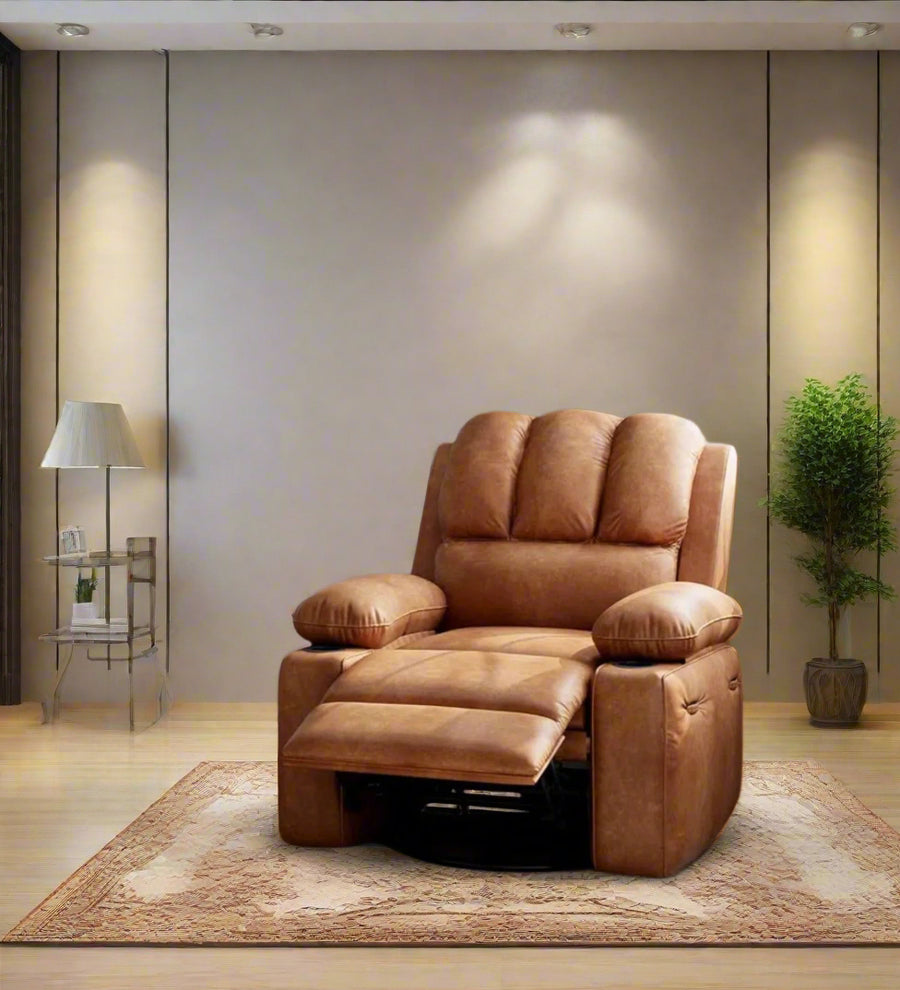 Rootra  1 Seater Motorized Leatherette Recliner - Cinnamon Brown by Febonic Living