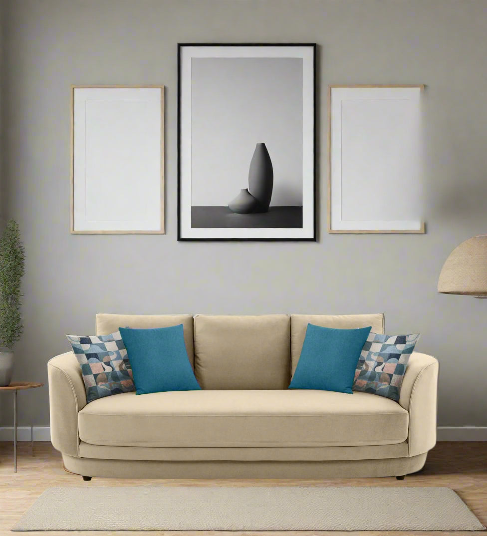 Tome Velvet 3 Seater Sofa In Cream Beige Color