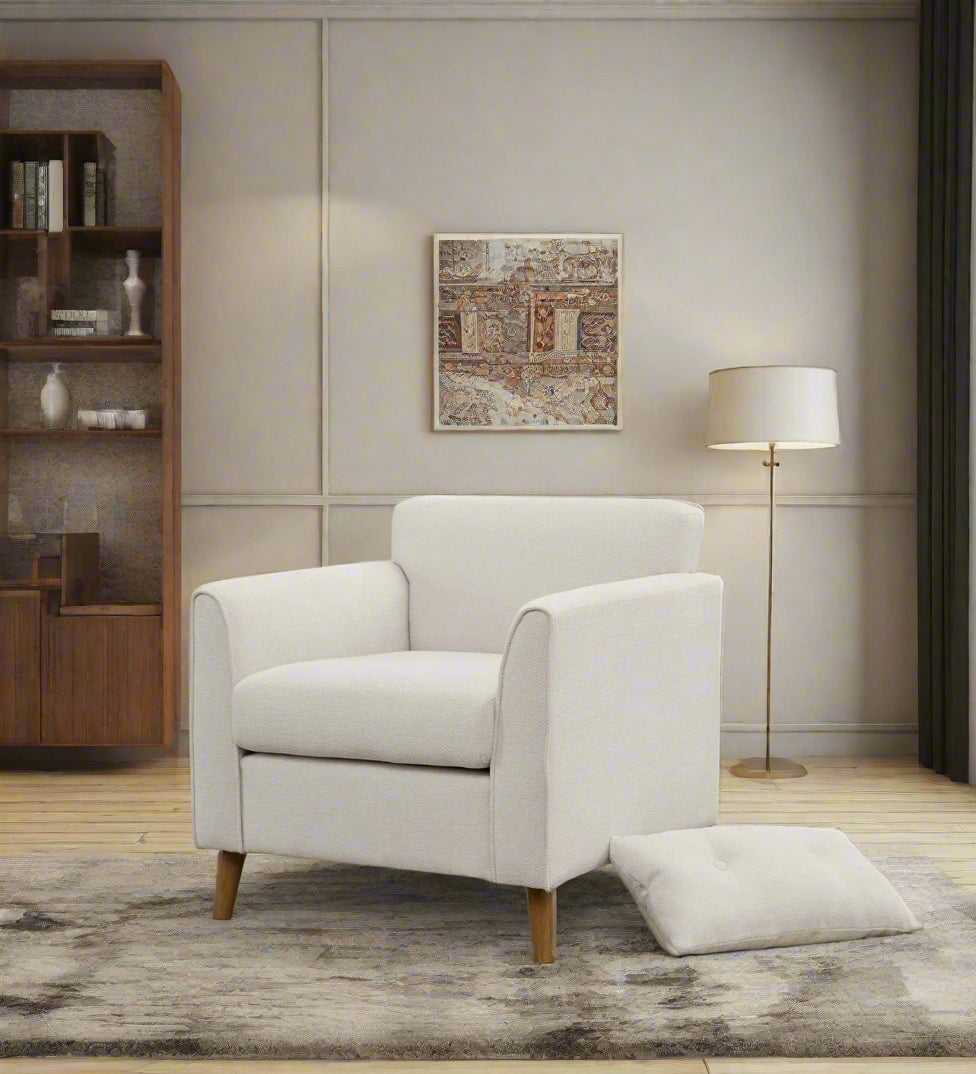 Kavira Fabric Arm Chair In Bone Beige Colour
