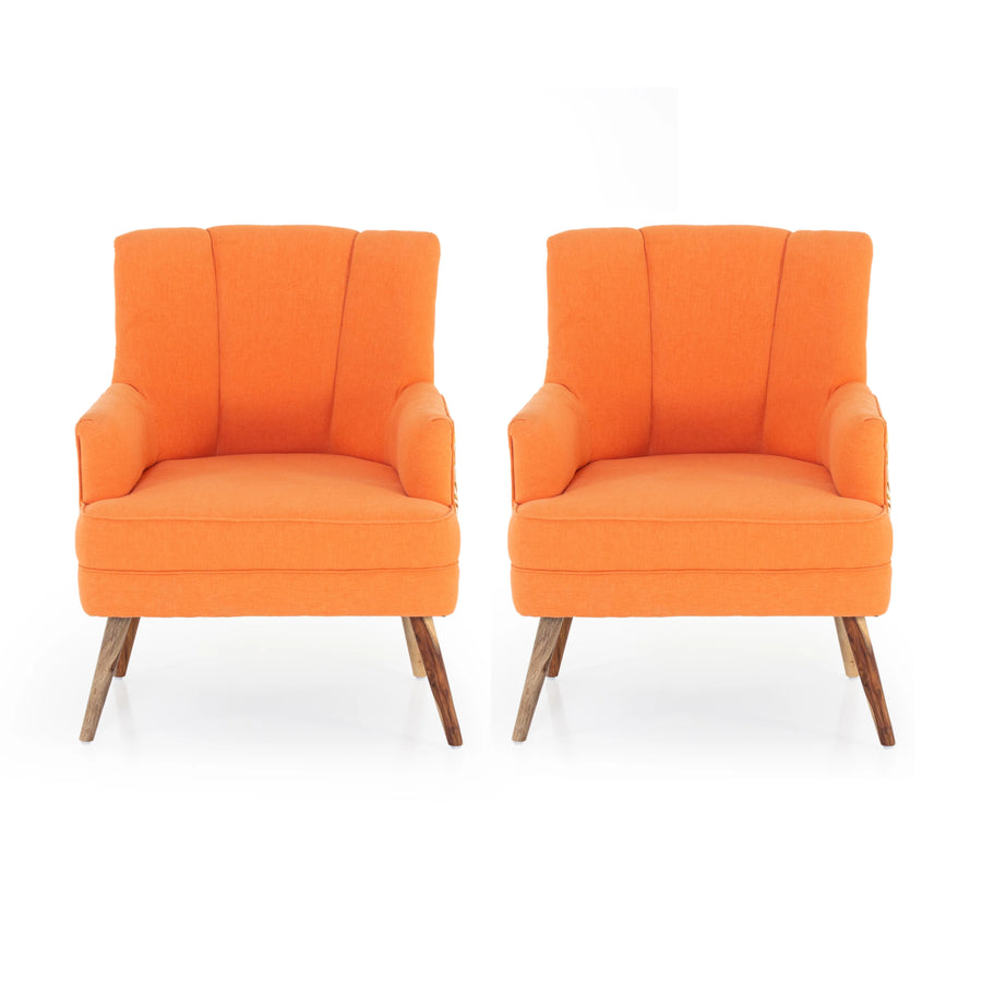 Roch Printed Fabric Arm Chair In Vivid Orange Colour Set Of 2 - Febonic Living