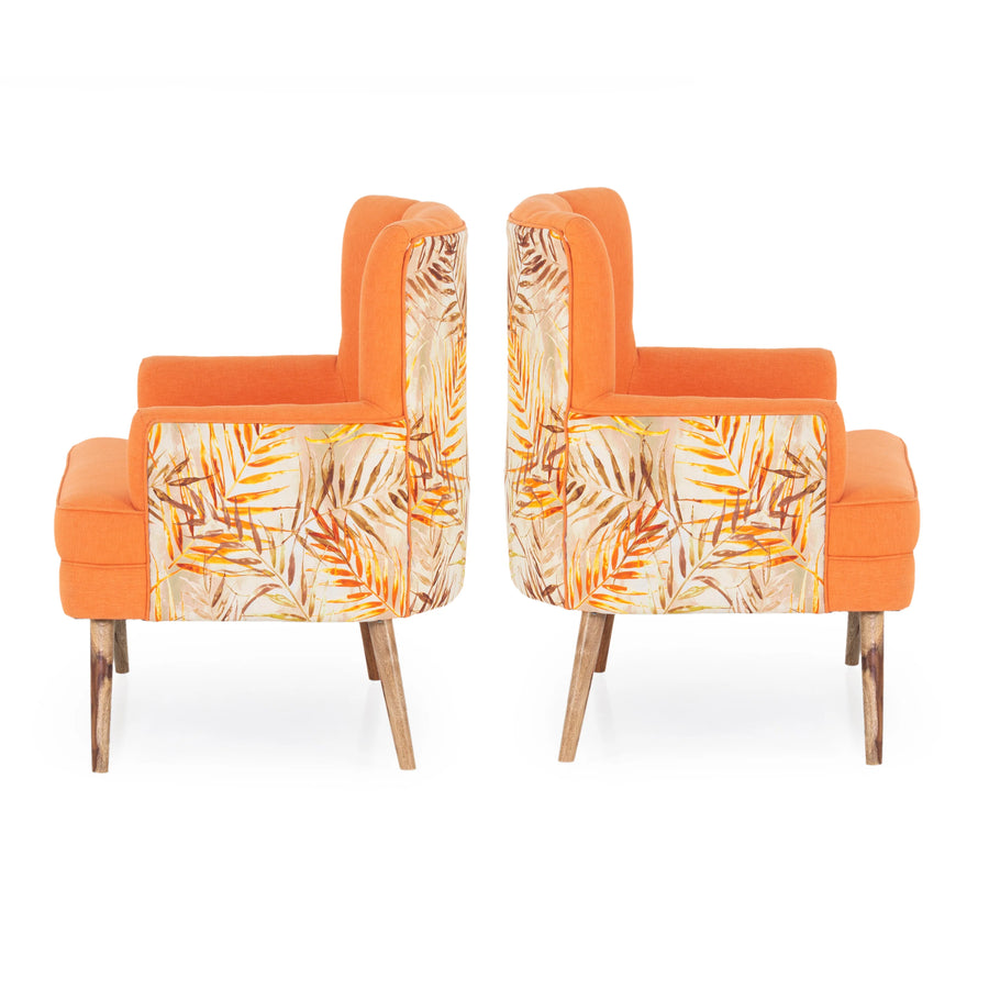 Roch Printed Fabric Arm Chair In Vivid Orange Colour Set Of 2 - Febonic Living