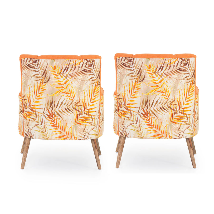 Roch Printed Fabric Arm Chair In Vivid Orange Colour Set Of 2 - Febonic Living