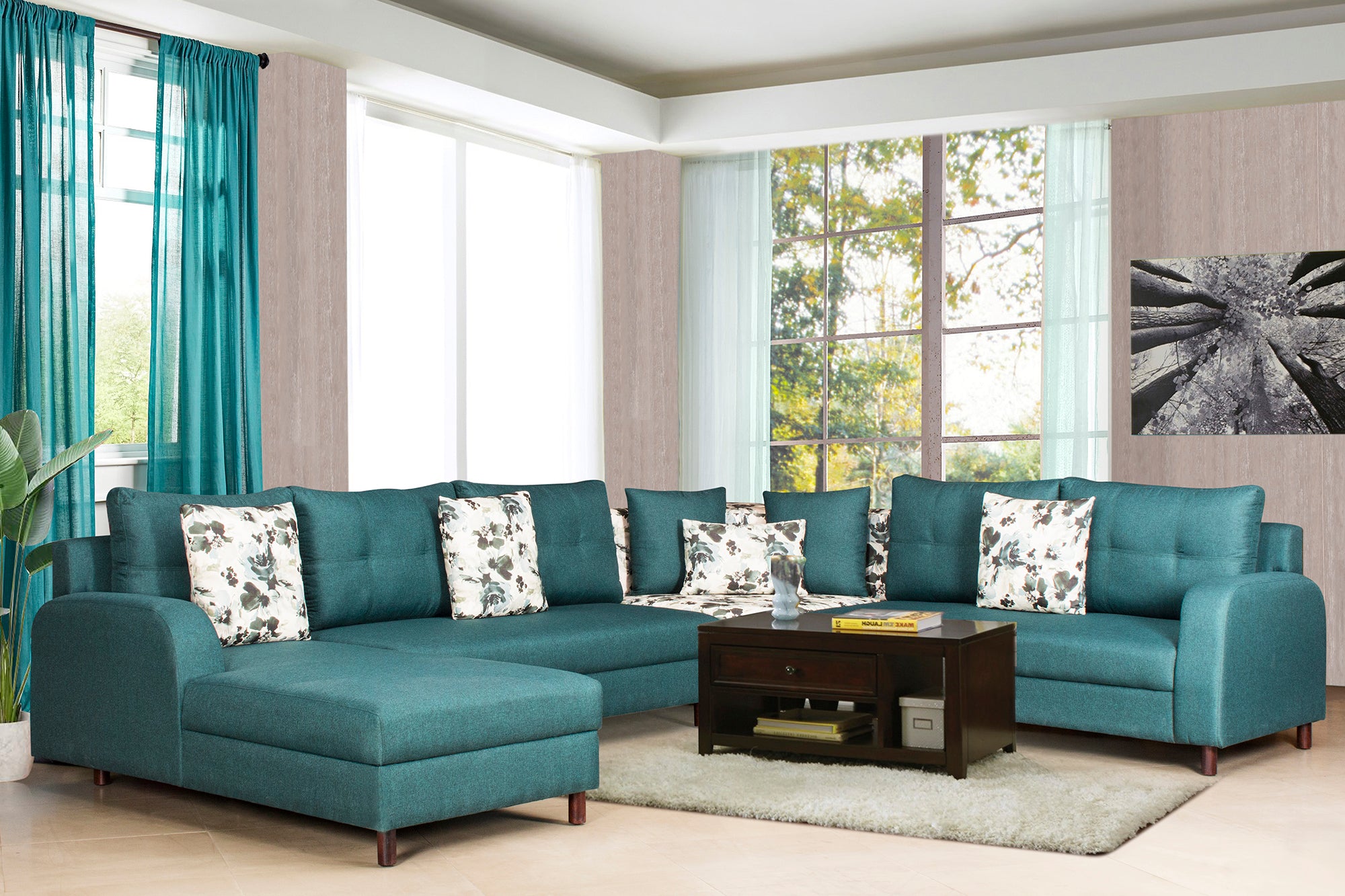 Sadie Fabric 8 Seater Corner Sofa in Sea Green Colour