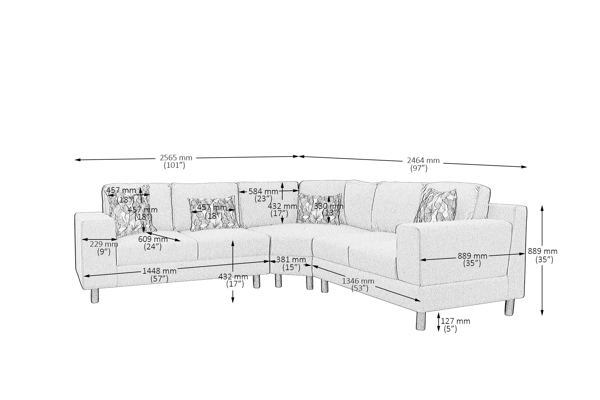 Betty Fabric 8 Seater Corner Sofa in Yellow Colour