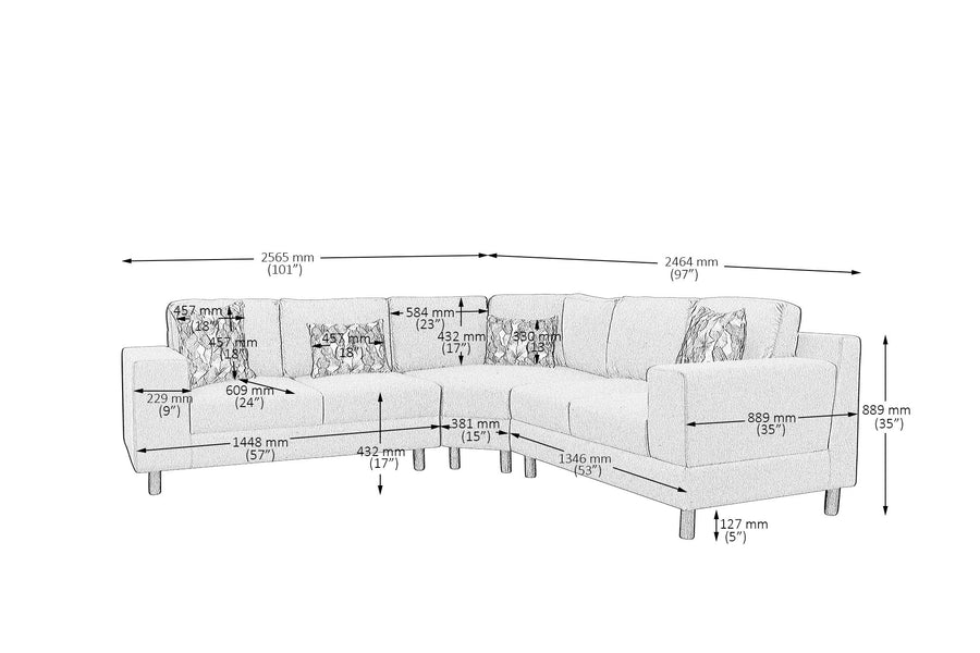 Betty Fabric 8 Seater Corner Sofa In Yellow Colour - Febonic Living