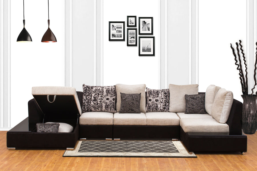 Mabel Fabric 8 Seater Lhs Corner Sofa In Ivory Cream Colour - Febonic Living