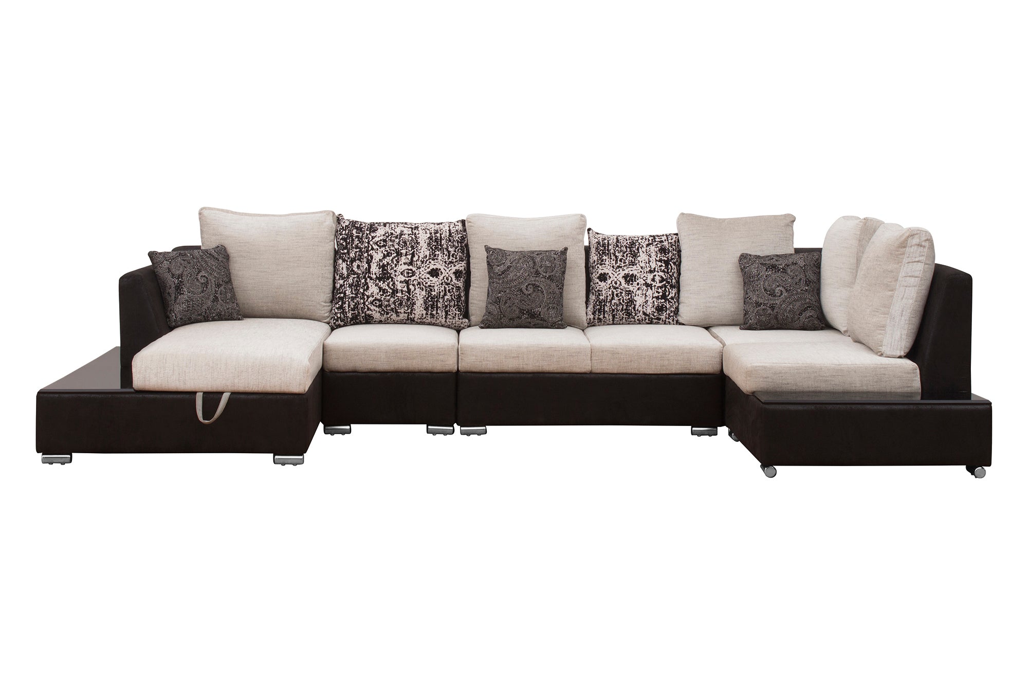 Mabel Fabric 8 Seater LHS Sectional Sofa in Ivory Cream Colour