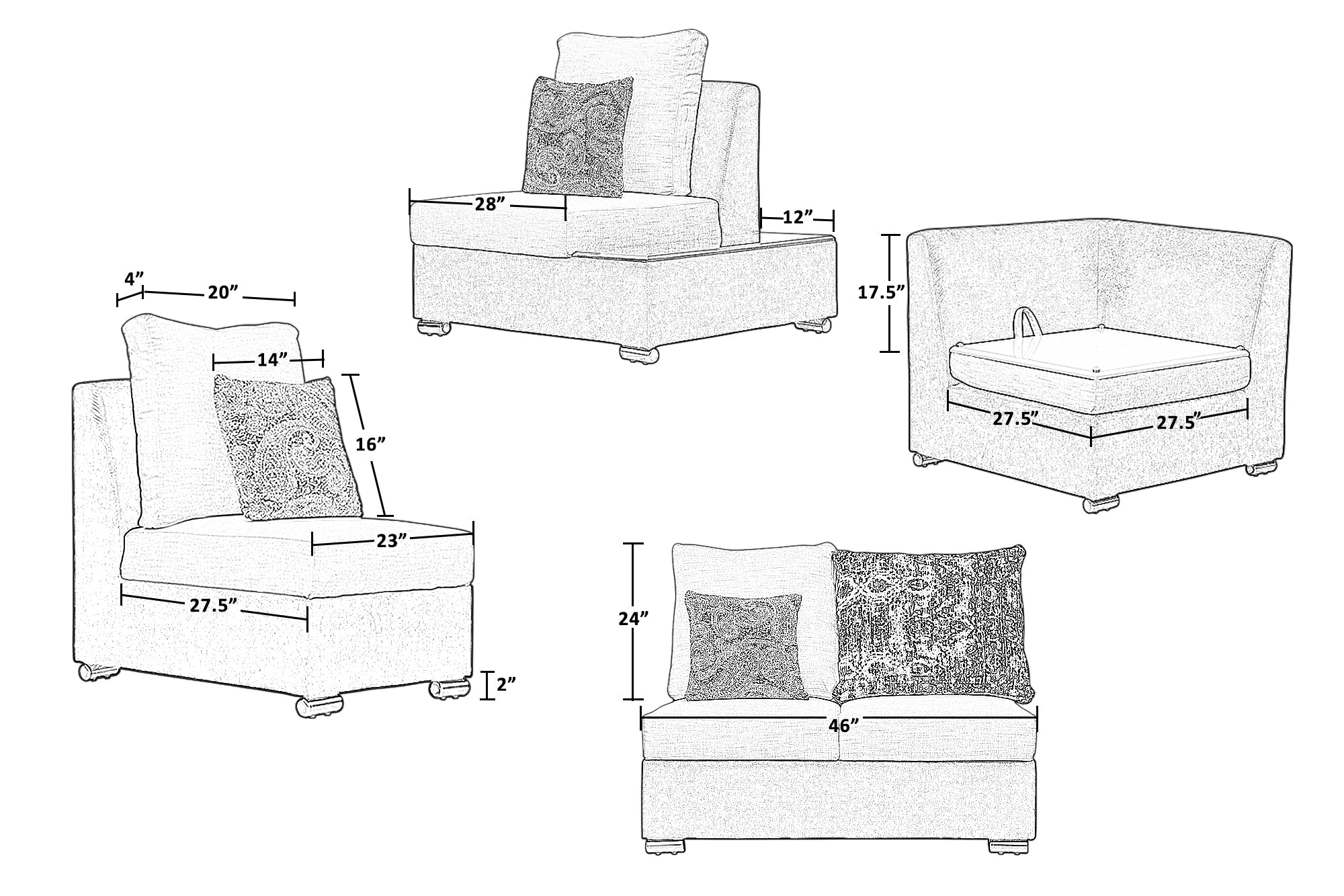 Mabel Fabric 8 Seater LHS Sectional Sofa in Ivory Cream Colour