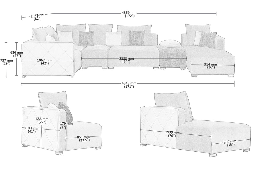 Rita Velvet 8 Seater Corner Sofa In Mocha Brown Colour - Febonic Living