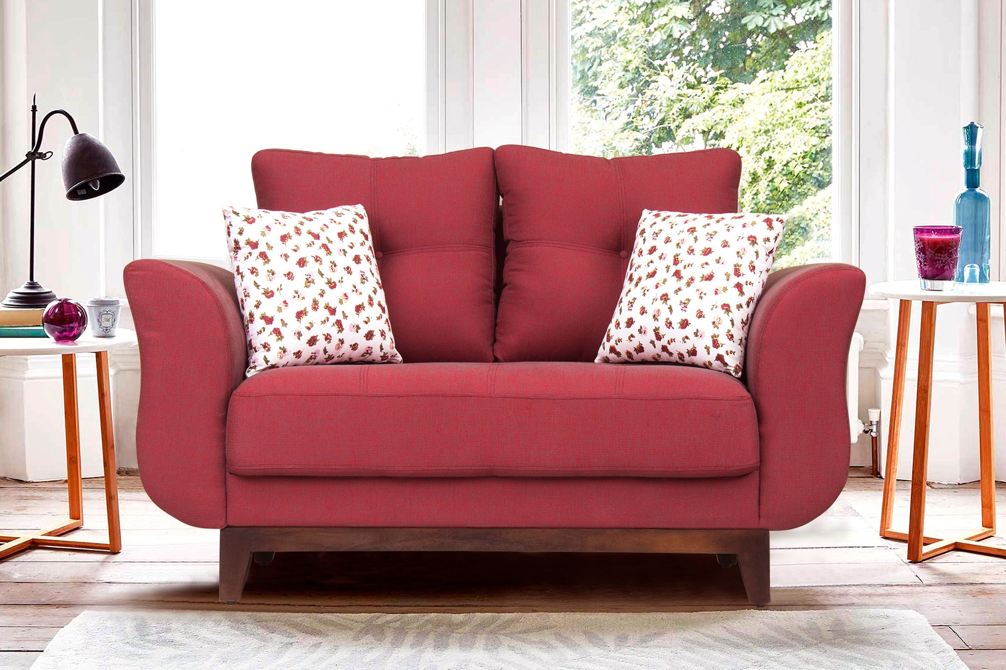 Bola Fabric 2 Seater Sofa In Blaze Red Colour