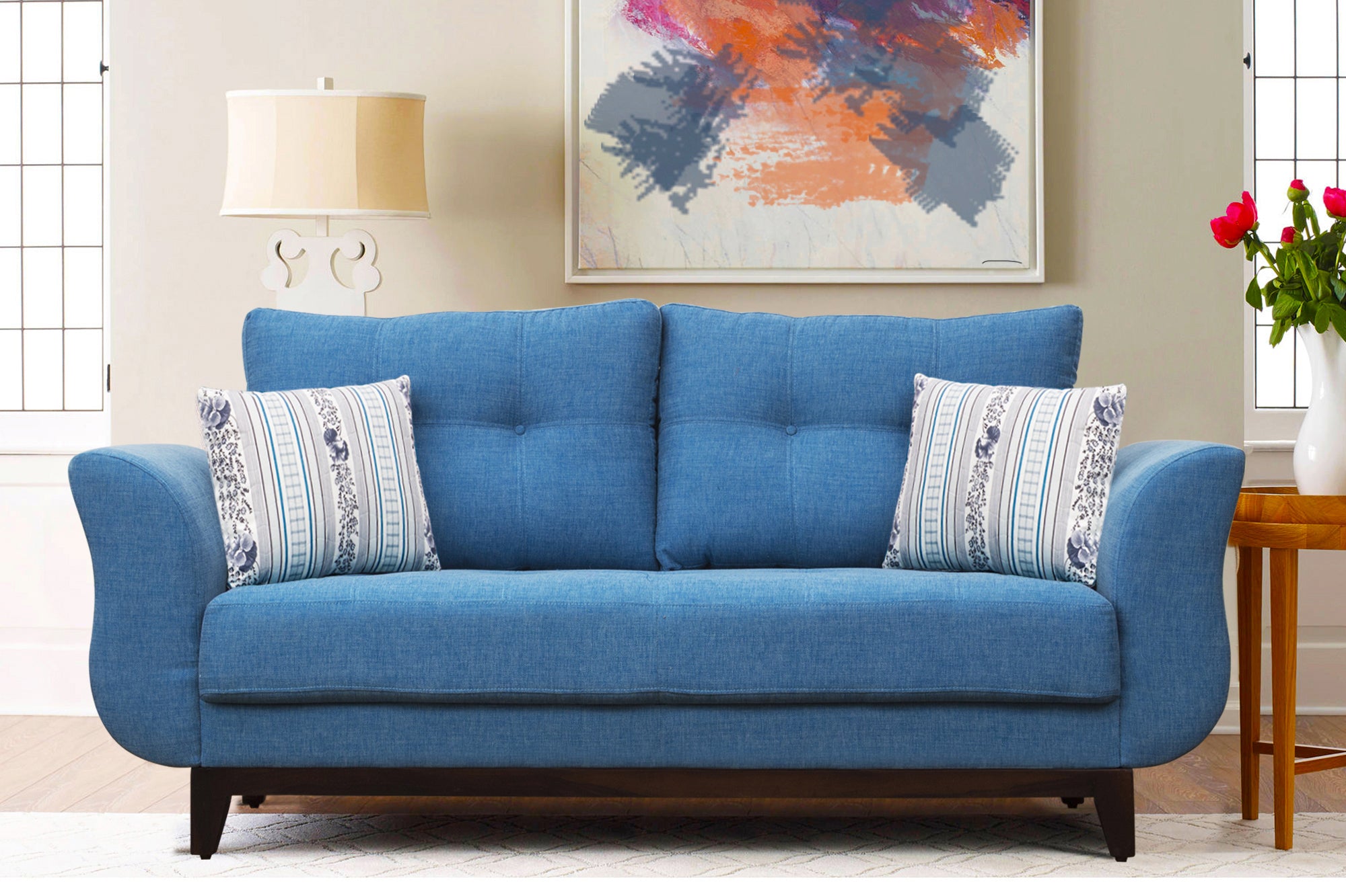 Bola Fabric 3 Seater Sofa In Denim Blue Colour