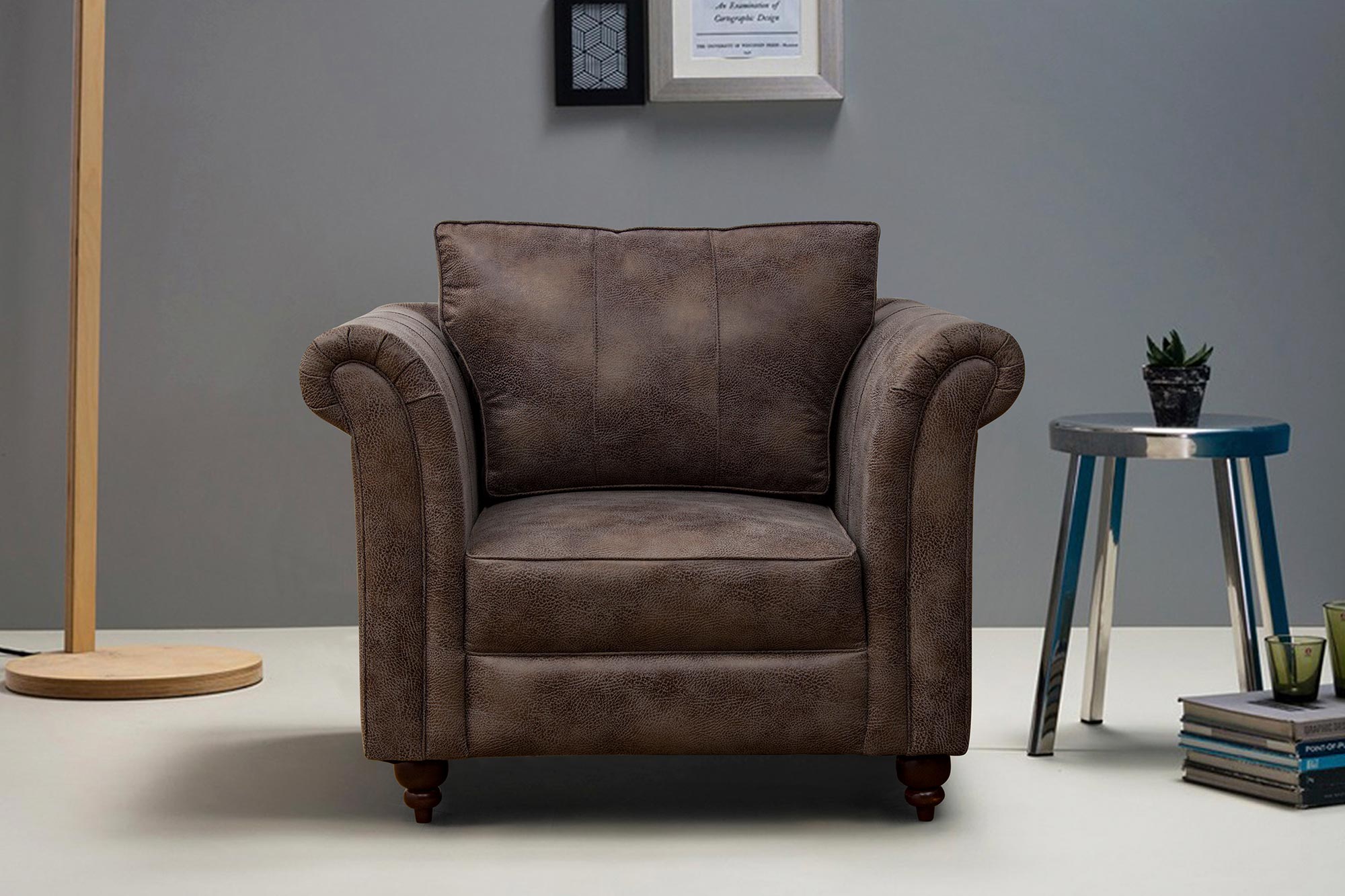 Fardy Leatherette 1 Seater Sofa In Dark Brown Colour