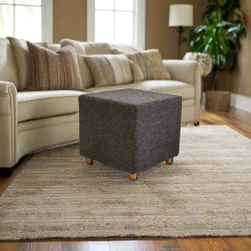 Paine Fabric Pouffe In Nimbus Grey Colour