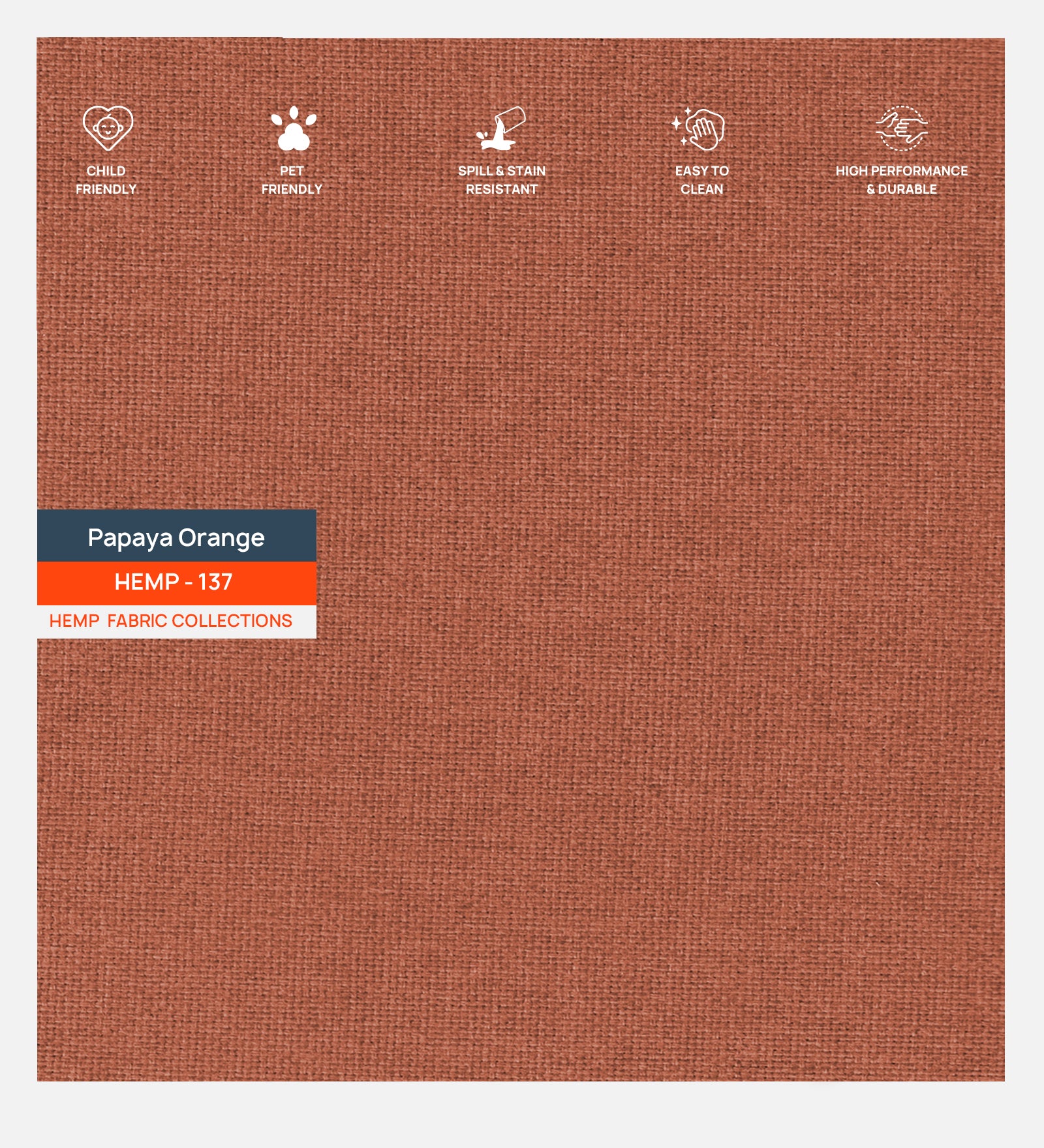Polycotton Hemp Fabric Papaya Orange 137 Code - Febonic Living