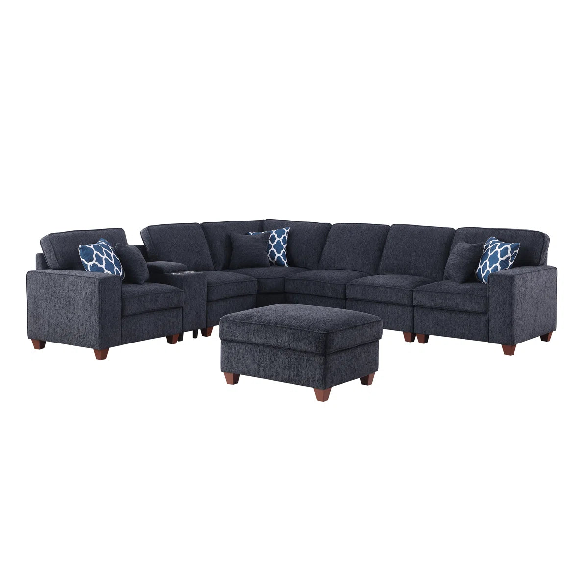 Parna Fabric Corner Sofa With Ottoman In Charcoal Grey Colour