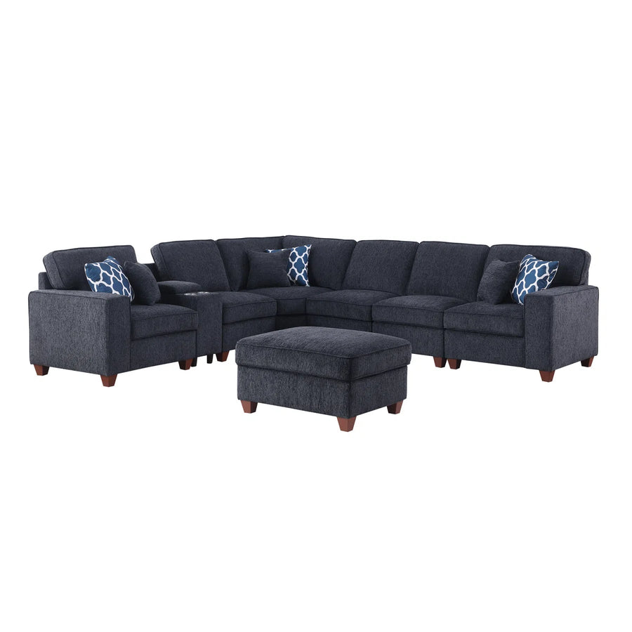 Parna Fabric Corner Sofa With Ottoman In Charcoal Grey Colour - Febonic Living