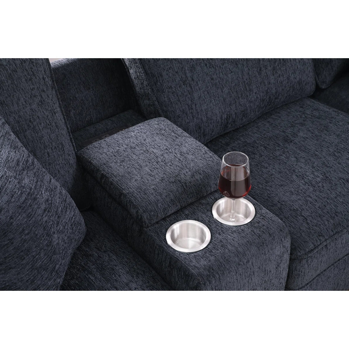 Parna Fabric Corner Sofa With Ottoman In Charcoal Grey Colour