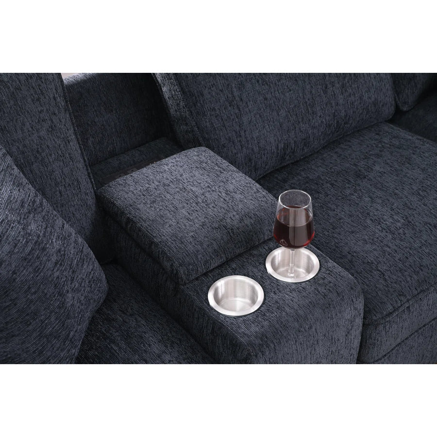 Parna Fabric Corner Sofa With Ottoman In Charcoal Grey Colour - Febonic Living