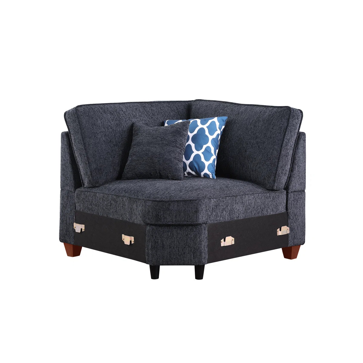 Parna Fabric Corner Sofa With Ottoman In Charcoal Grey Colour