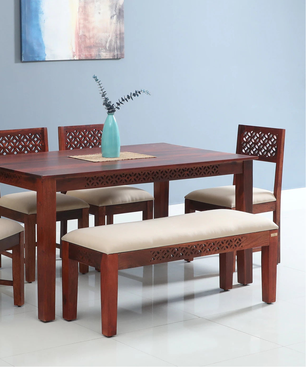 Sahni Sheesham Wood Dining Bench In Scratch Resistant Honey Oak Finish