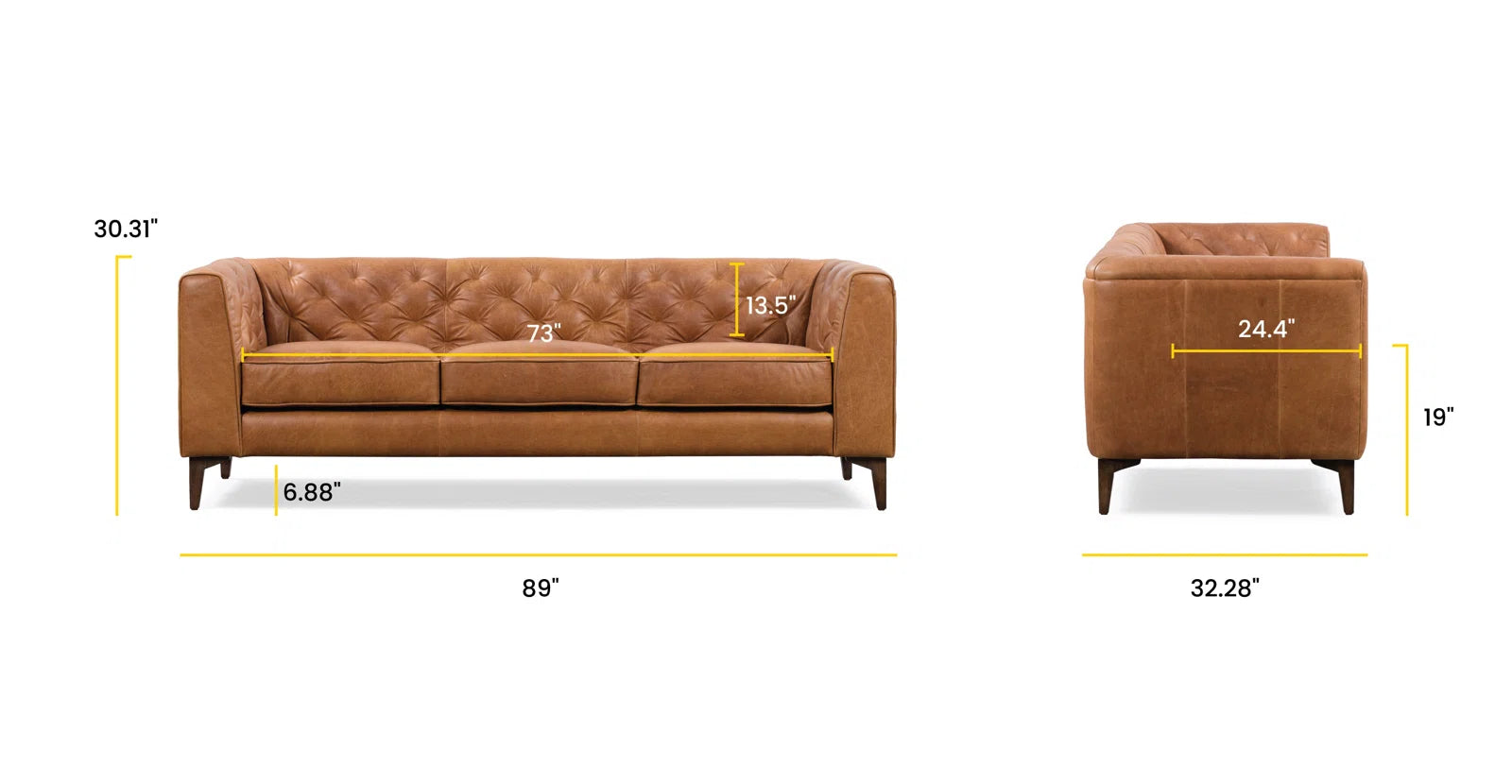 Fappy Leatherette 3 Seater Sofa In Cinnamon Brown Colour