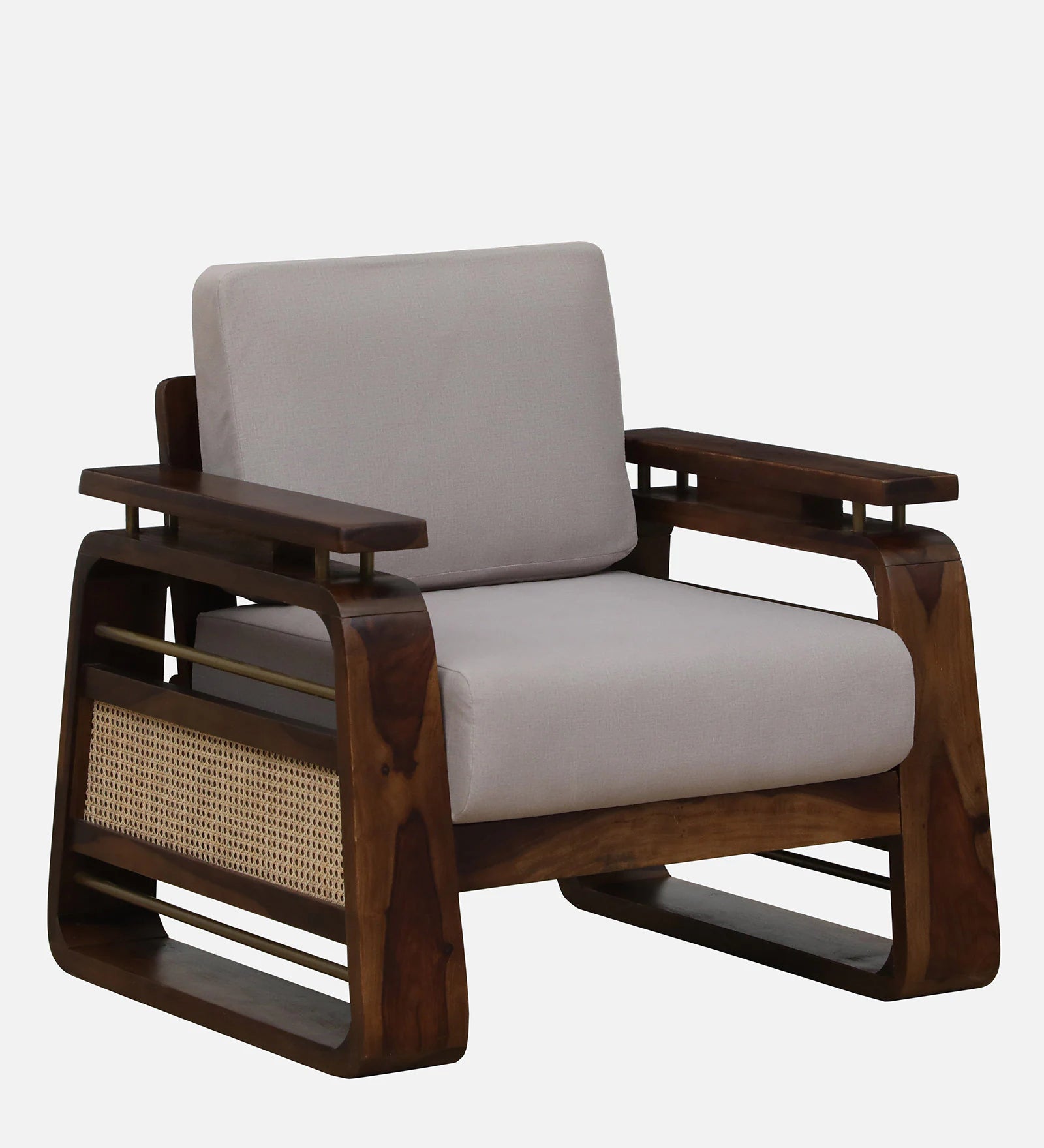 Masim Sheesham Wood 1 Seater Sofa In Beige Colour - Febonic Living