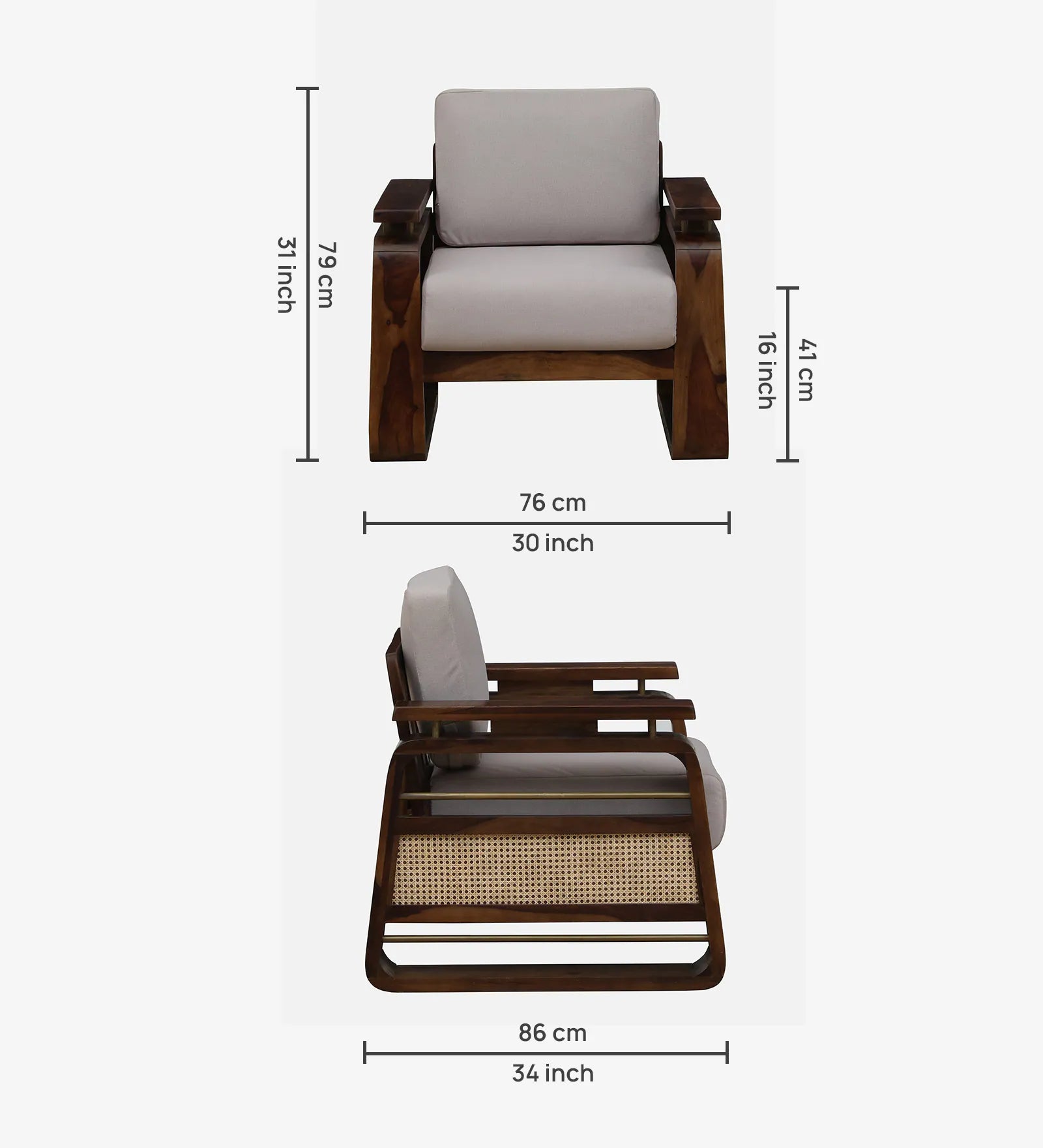 Masim Sheesham Wood 1 Seater Sofa In Beige Colour - Febonic Living
