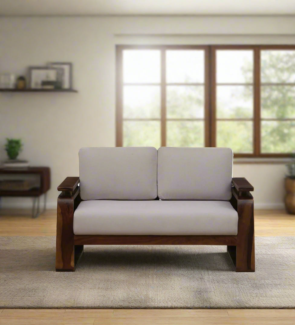 Masim Sheesham Wood 2 Seater Sofa In Beige Colour - Febonic Living