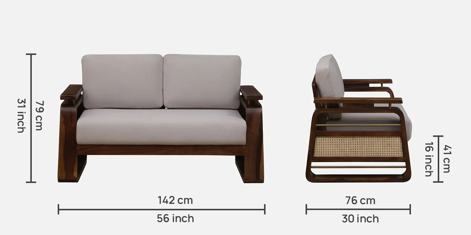 Masim Sheesham Wood 2 Seater Sofa In Beige Colour - Febonic Living