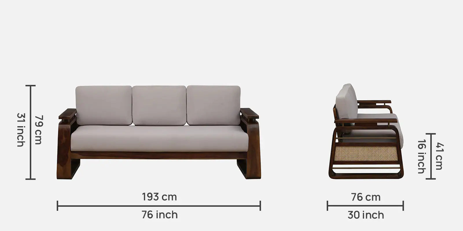Masim Sheesham Wood 3 Seater Sofa In Beige Colour - Febonic Living