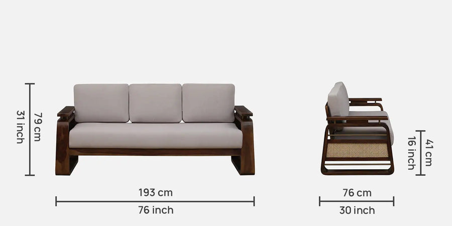 Masim Sheesham Wood 3 Seater Sofa In Beige Colour - Febonic Living