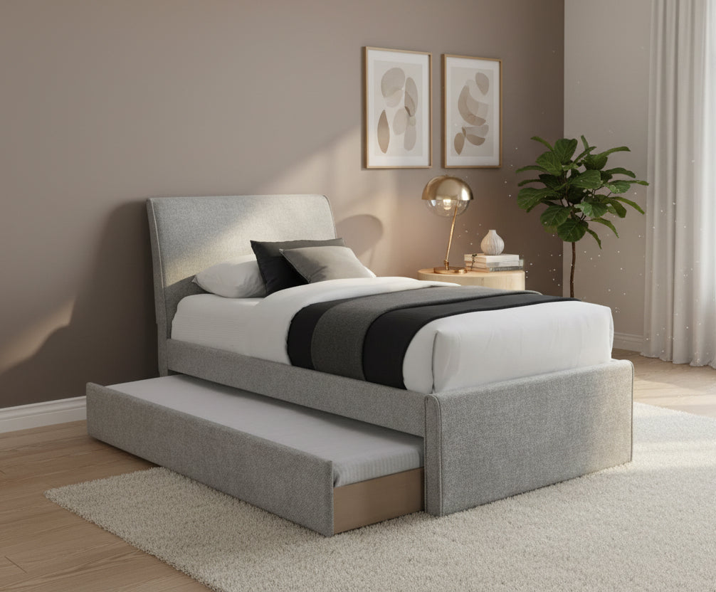 Petty Fabric Upholstered Trundle Bed In Coin Grey Colour
