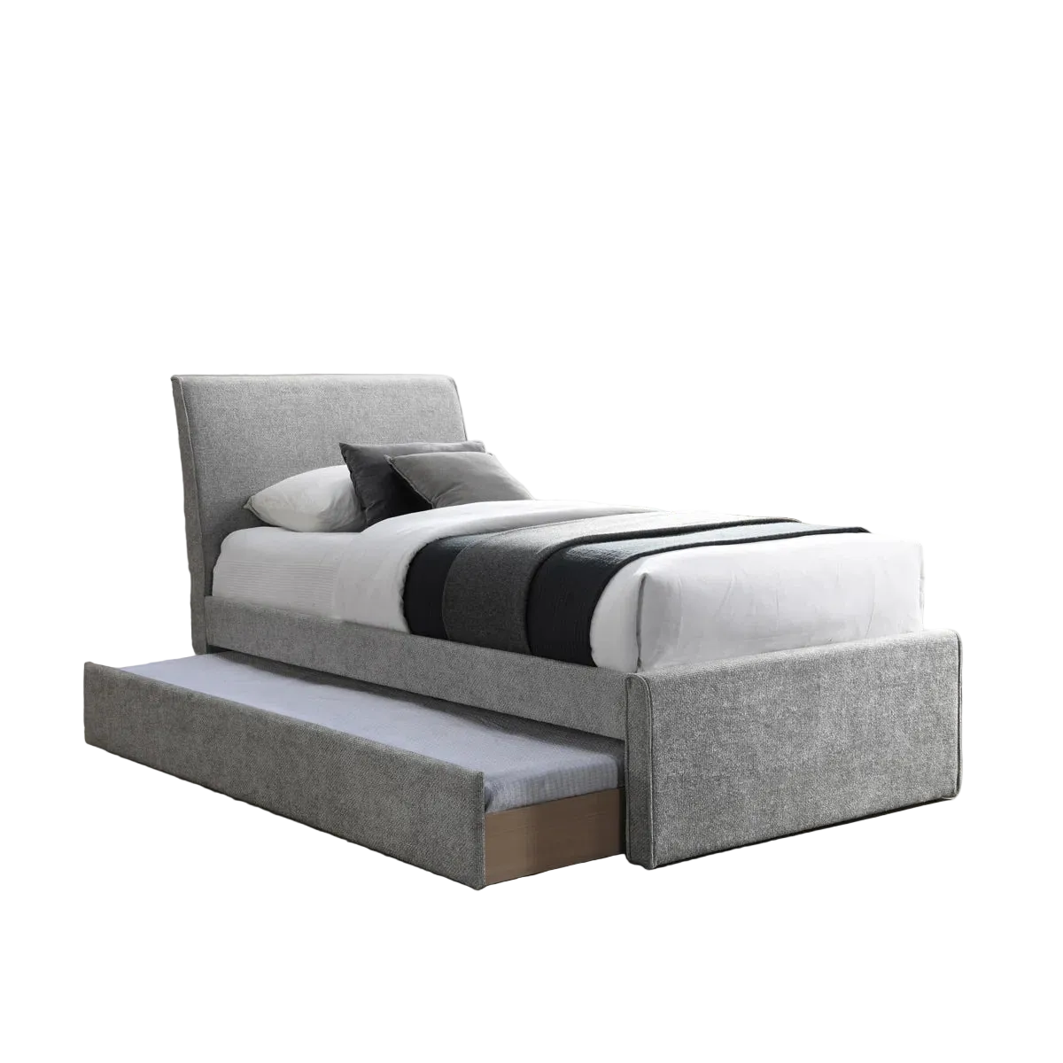 Petty Fabric Upholstered Trundle Bed In Coin Grey Colour - Febonic Living
