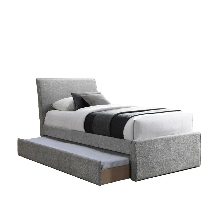 Petty Fabric Upholstered Trundle Bed In Coin Grey Colour - Febonic Living
