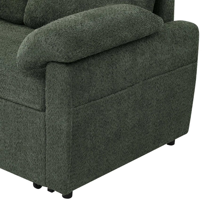 Pintos Fabric 3 Seater Pull Out Sofa Cum Bed In Fern Green Colour With Storage - Febonic Living