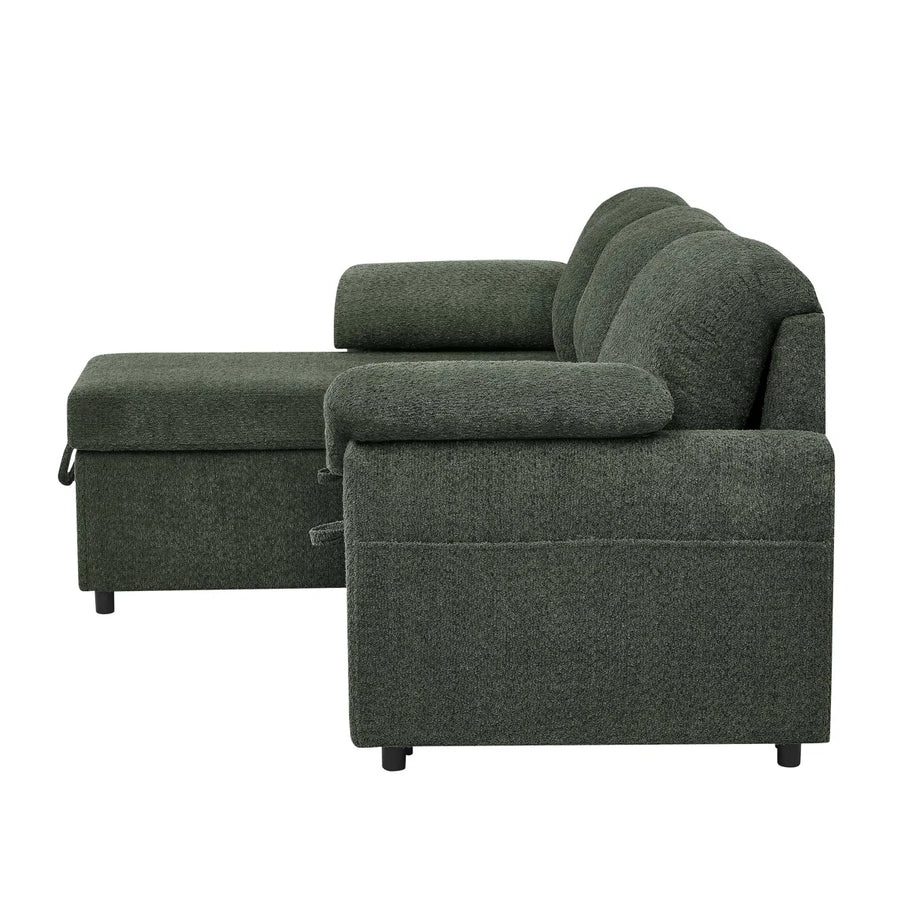 Pintos Fabric 3 Seater Pull Out Sofa Cum Bed In Fern Green Colour With Storage - Febonic Living