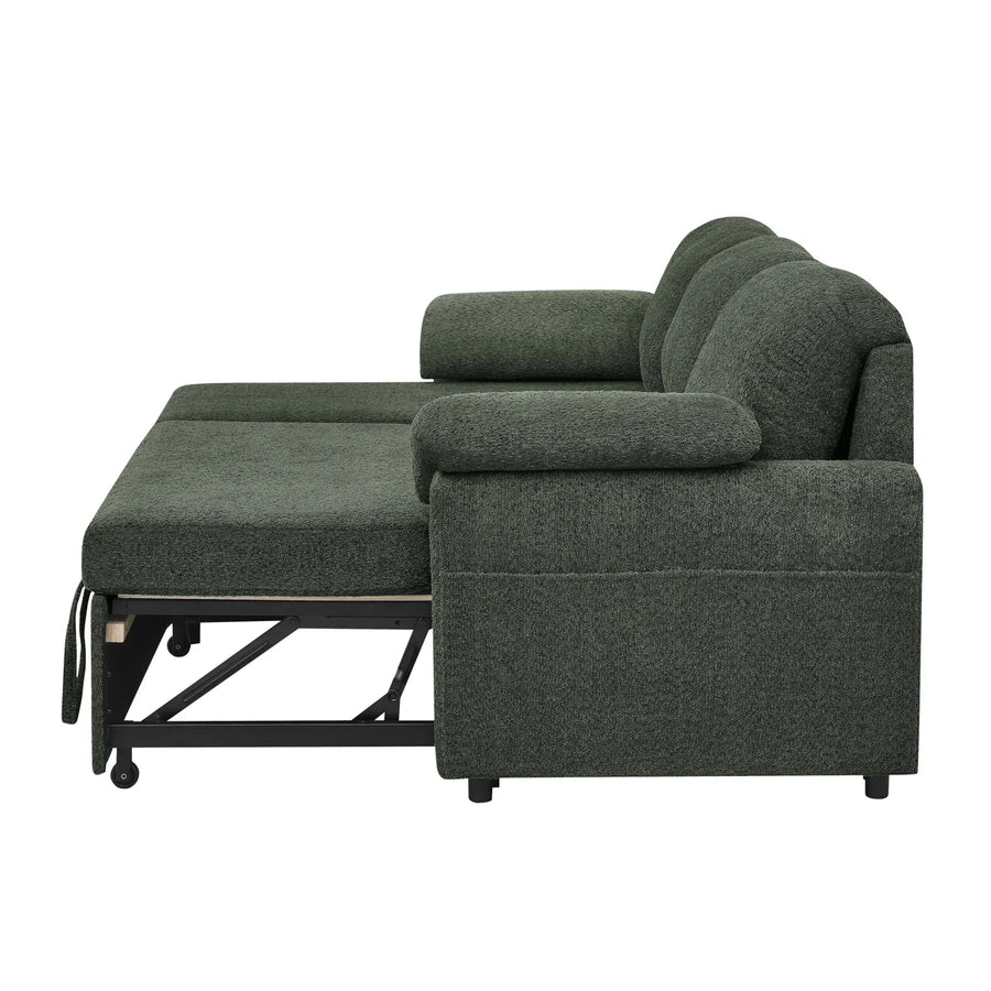 Pintos Fabric 3 Seater Pull Out Sofa Cum Bed In Fern Green Colour With Storage - Febonic Living