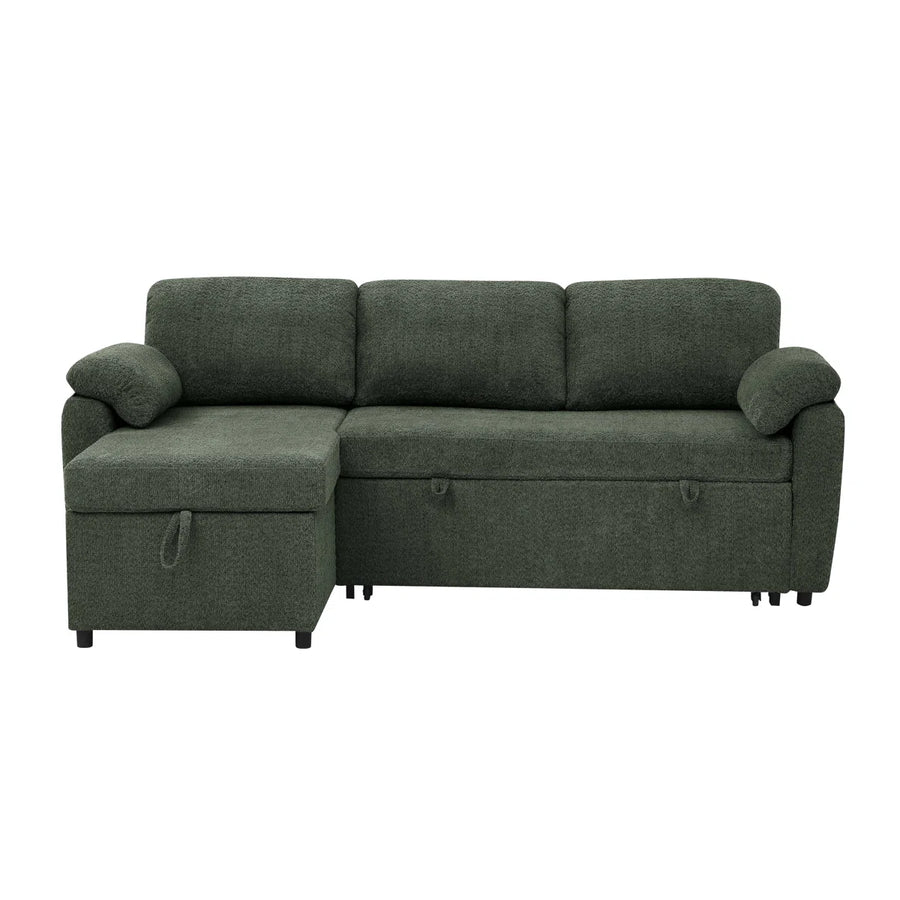 Pintos Fabric 3 Seater Pull Out Sofa Cum Bed In Fern Green Colour With Storage - Febonic Living