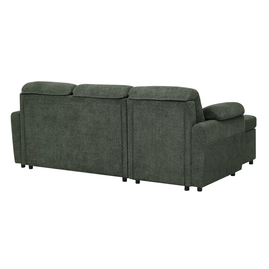 Pintos Fabric 3 Seater Pull Out Sofa Cum Bed In Fern Green Colour With Storage - Febonic Living