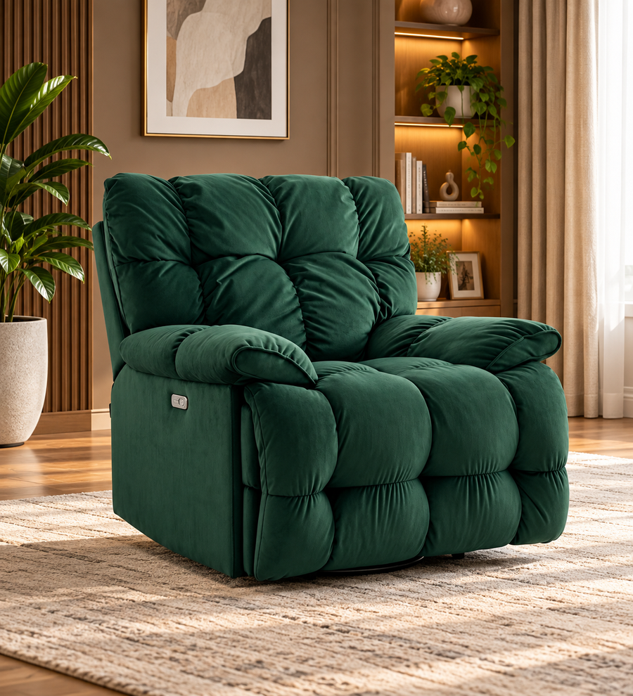 Pluff 1 Seater Fabric Motorized Recliner - Forest Green